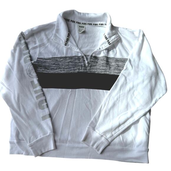Victoria’s Secret pink Sweaters - love pink by Victoria secret ¾ zip white black and grey long sleeved sweatshirt